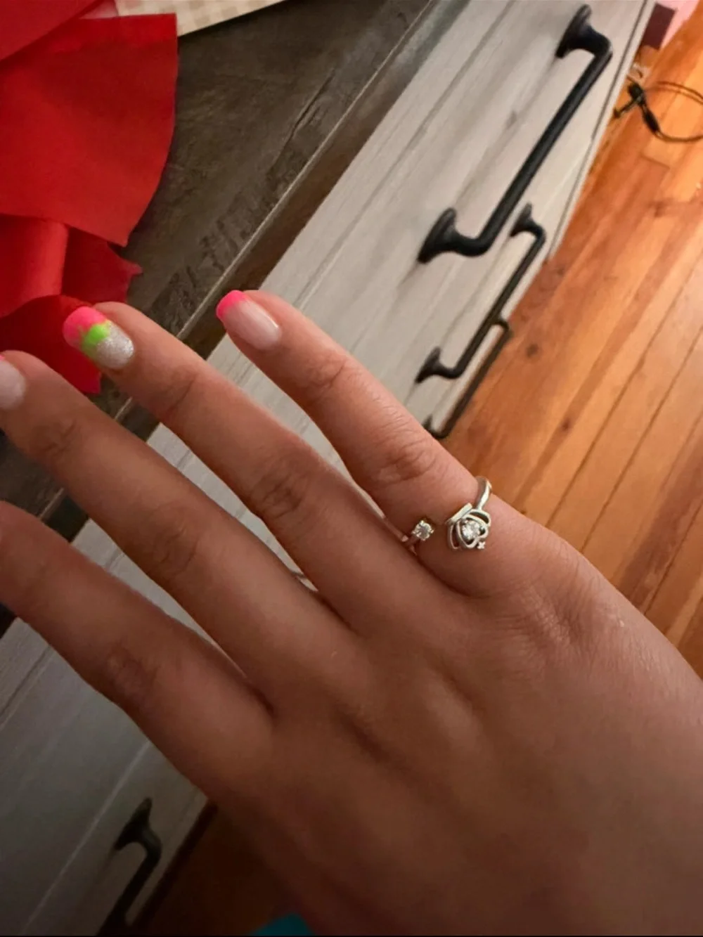 Sterling Silver Rose and Cubic Zirconia Stackable Ring - White